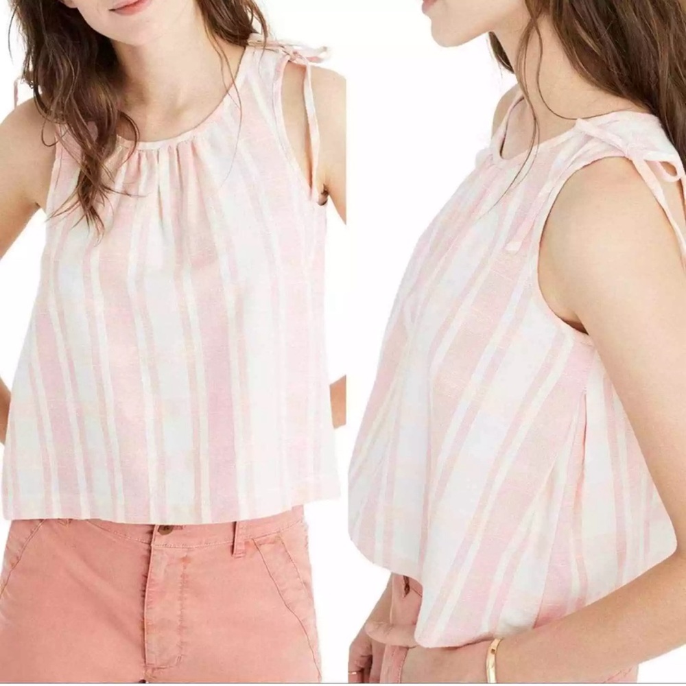 Madewell Pink & White Striped Tie-Shoulder Sleeveless Top
